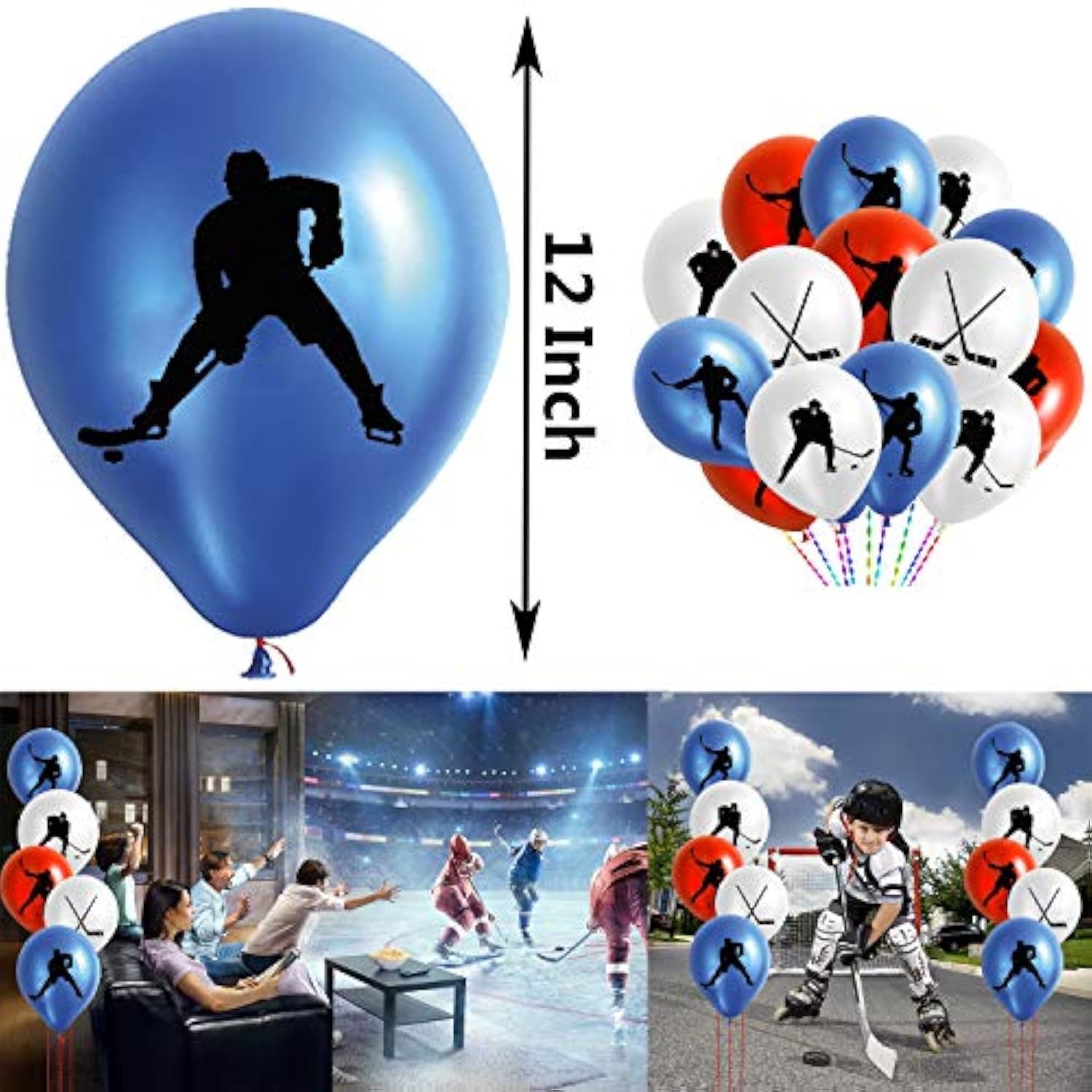 60Pcs Hockey Party Decorations, Sport Game Birthday Latex Balloons Party Favors