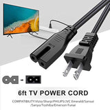 6Ft Extra Long 2 Prong Polarized Power Cord For Vizio-Led-Tv Smart-Hdtv E-M-Series Sound Bar 2 Slot Adapter-Ac-Wall-Cable:Iec-60320 Iec320 C7 To Nema 1-15P For Sharp Philips Led Tv Ps1 Ps2