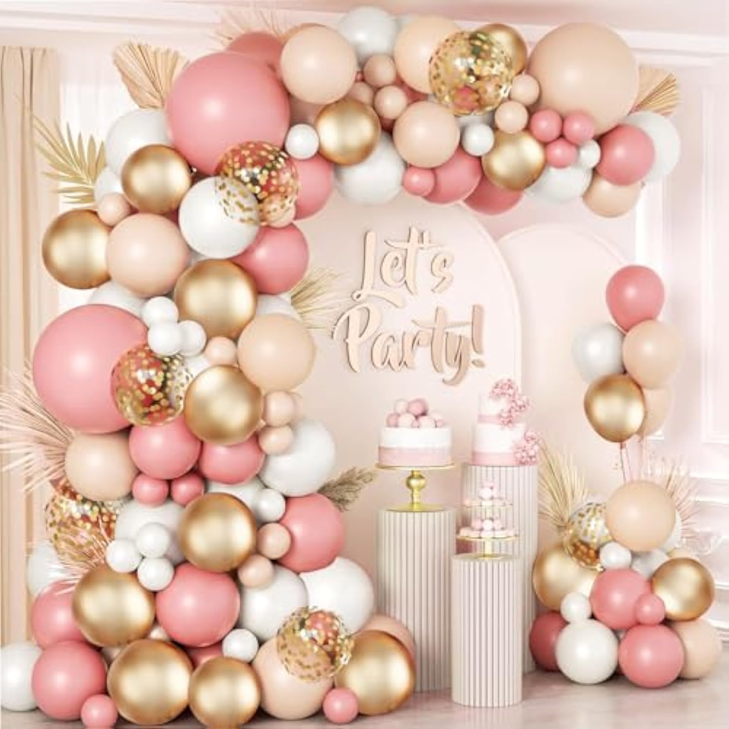 Pink Orange Balloon Garland Kit, Hot Pink Orange Light Pink Metallic G