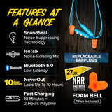 Basic Pro Bluetooth Foam Earplug Headphones - 27 Db Nrr Hearing Protection - Osha Approved Noise-Isolating Wireless Earbuds With Mic & Controls - For Work & Everyday Use - (Blue & Orange)