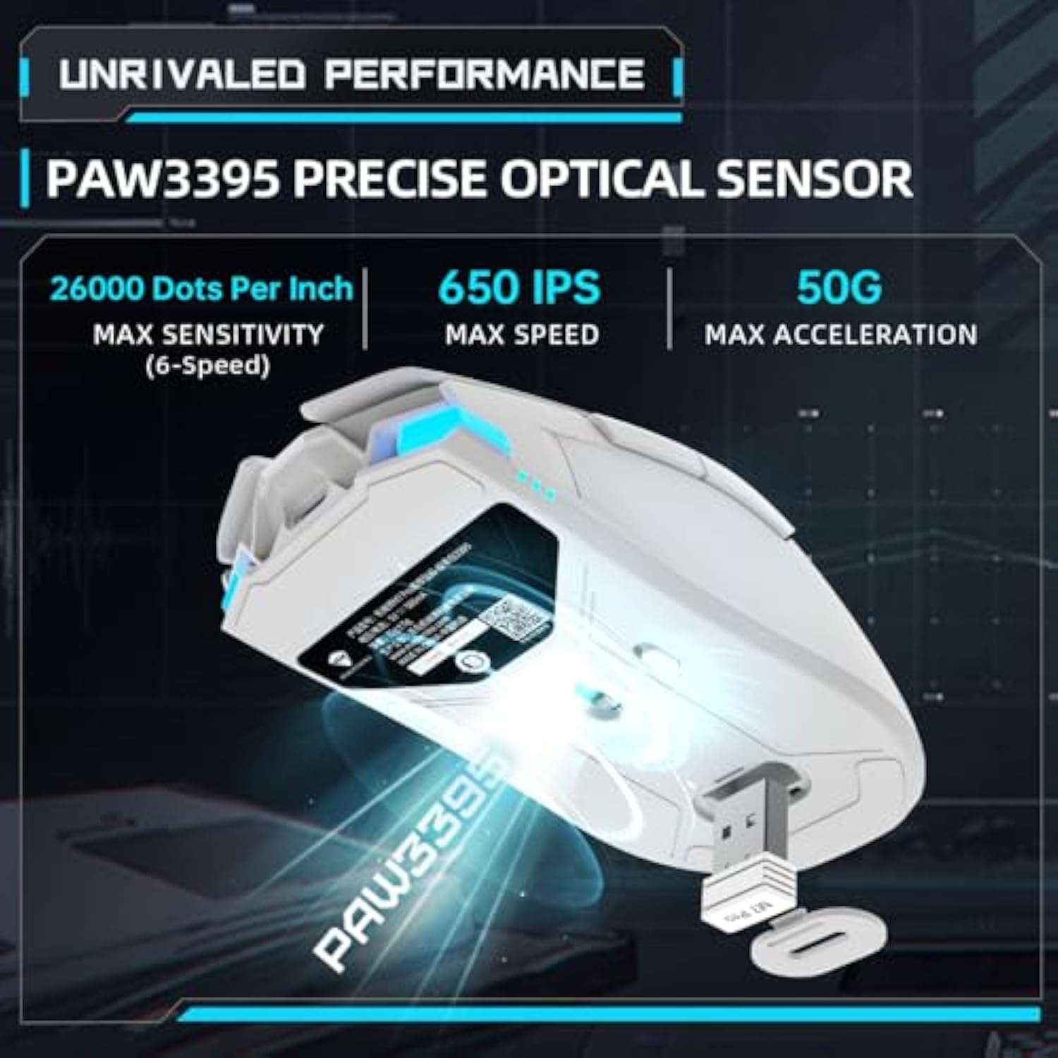 Wireless Gaming Mouse,26,000 Dpi,Paw3395 Sensor,Rgb Backlit,Ergonomic Design,6 Programmable Buttons,Long Battery Life,Ultra-Lightweight,White Gaming Mice Compatible With Pc, Mac