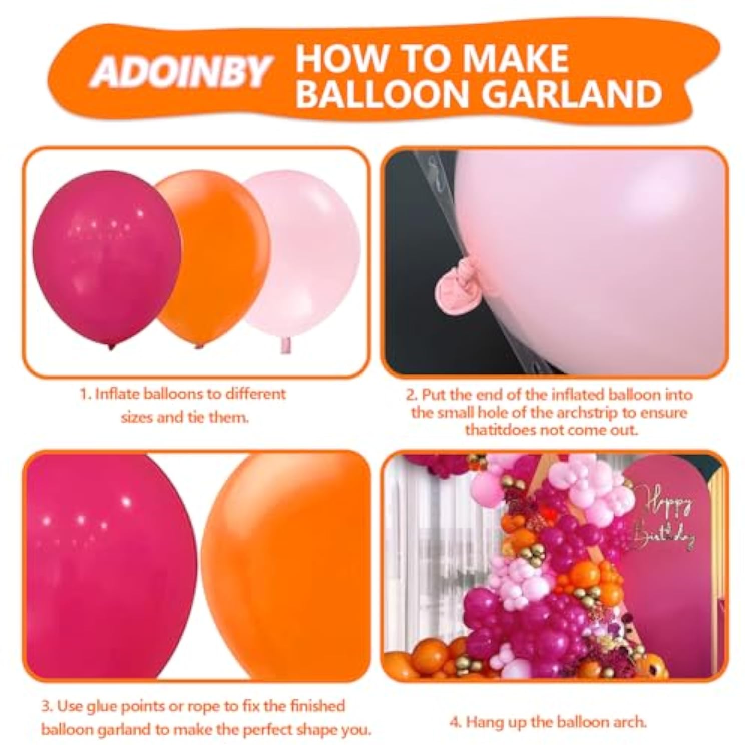 Pink And Orange Balloon Arch Kit, 161Pcs Hot Pink Orange Metallic Gold Latex Balloon Garland Kit, 18 12 10 5 Inch Different Size Balloons For Birthday Baby Shower Wedding Party Decorations