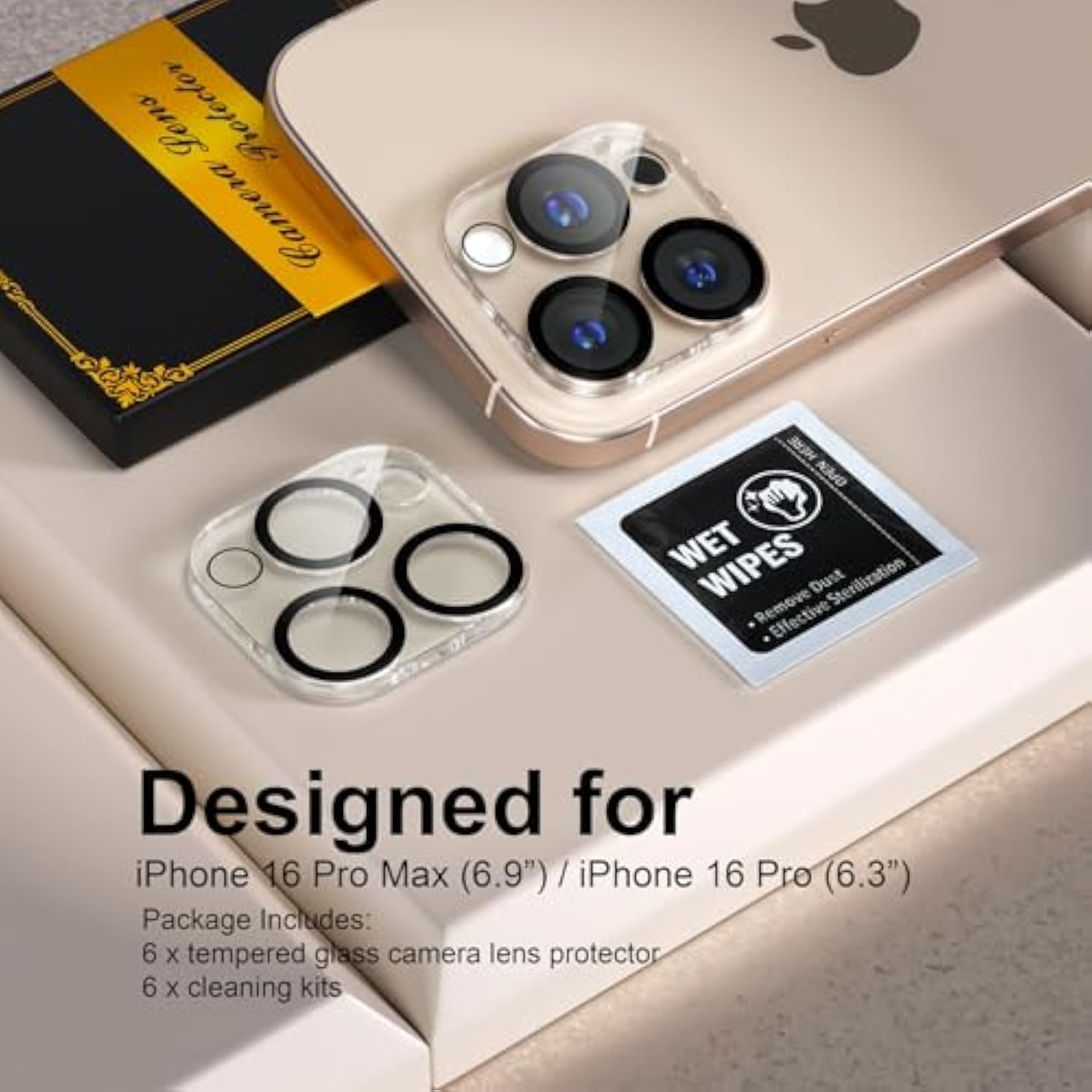 6-Pack iPhone 16 Pro/Pro Max Camera Lens Tempered Glass Protector Clear