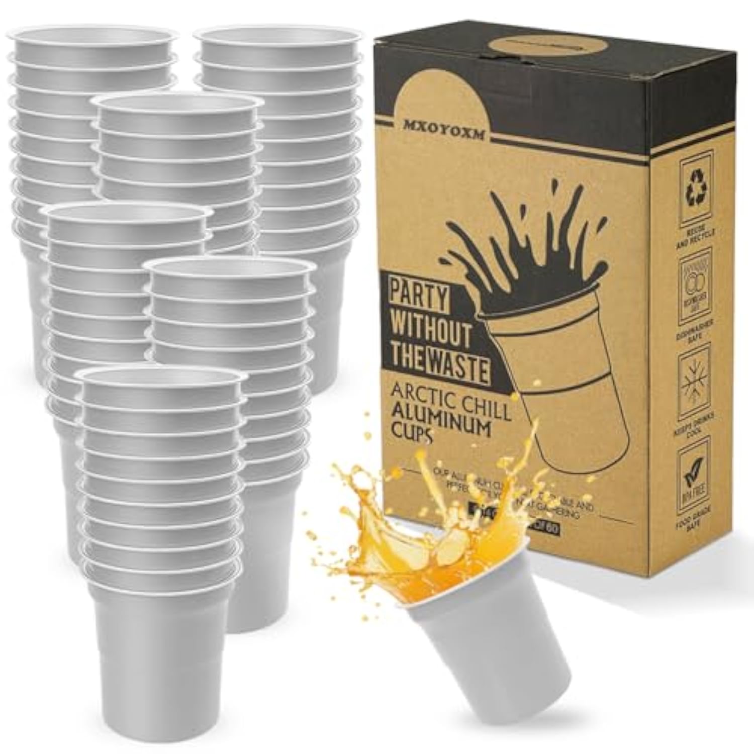 60 Pack 16 Oz Aluminum Drinking Cups,Reusable Metal Cups,Silver Aluminum Party Cups Beer Cups Suitable For Family Gatherings,Entertainment Parties