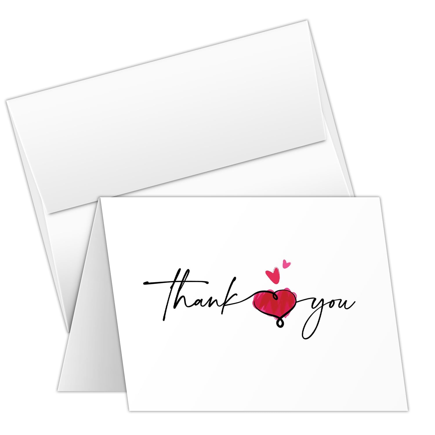 Thank You Greeting Cards And Envelopes – Love Heart Cute Script Artistic Appreciation Cards For Valentine'S Day, Weddings, Anniversaries, Bridal Showers, Birthdays – 4.25" X 5.5" – 10 Per Pack