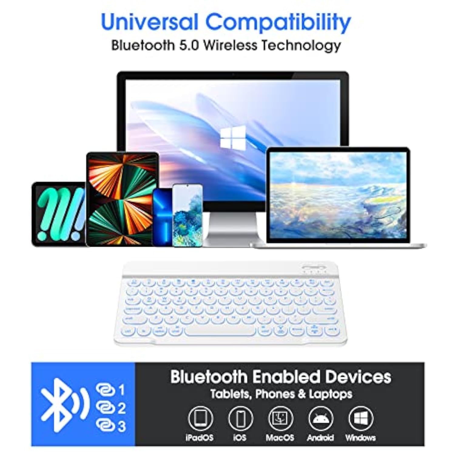 Universal Portable Wireless Bluetooth Keyboard For Ipad/Iphone/Tablet, Backlit
