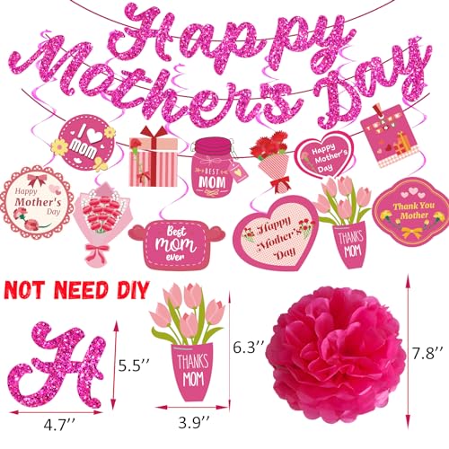 Mothers Day Decorations for Party Supplies Happy with Happy Mother’s Banner Hanging Swirls Mothers Day Decorations for Office Home Decoracion Dia De La Madre