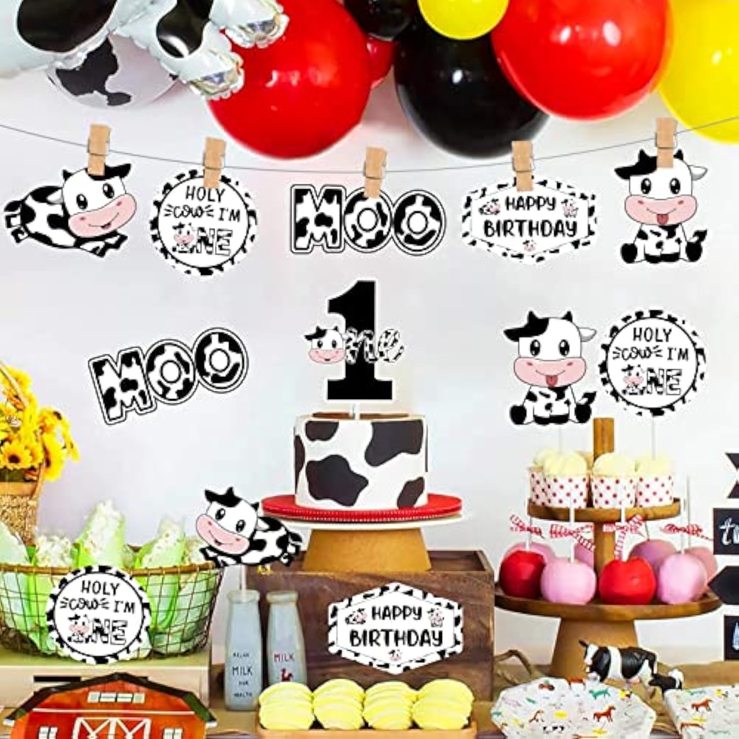 24 Pieces Cow First Birthday Decorations - Holy Cow Im One Centerpiece