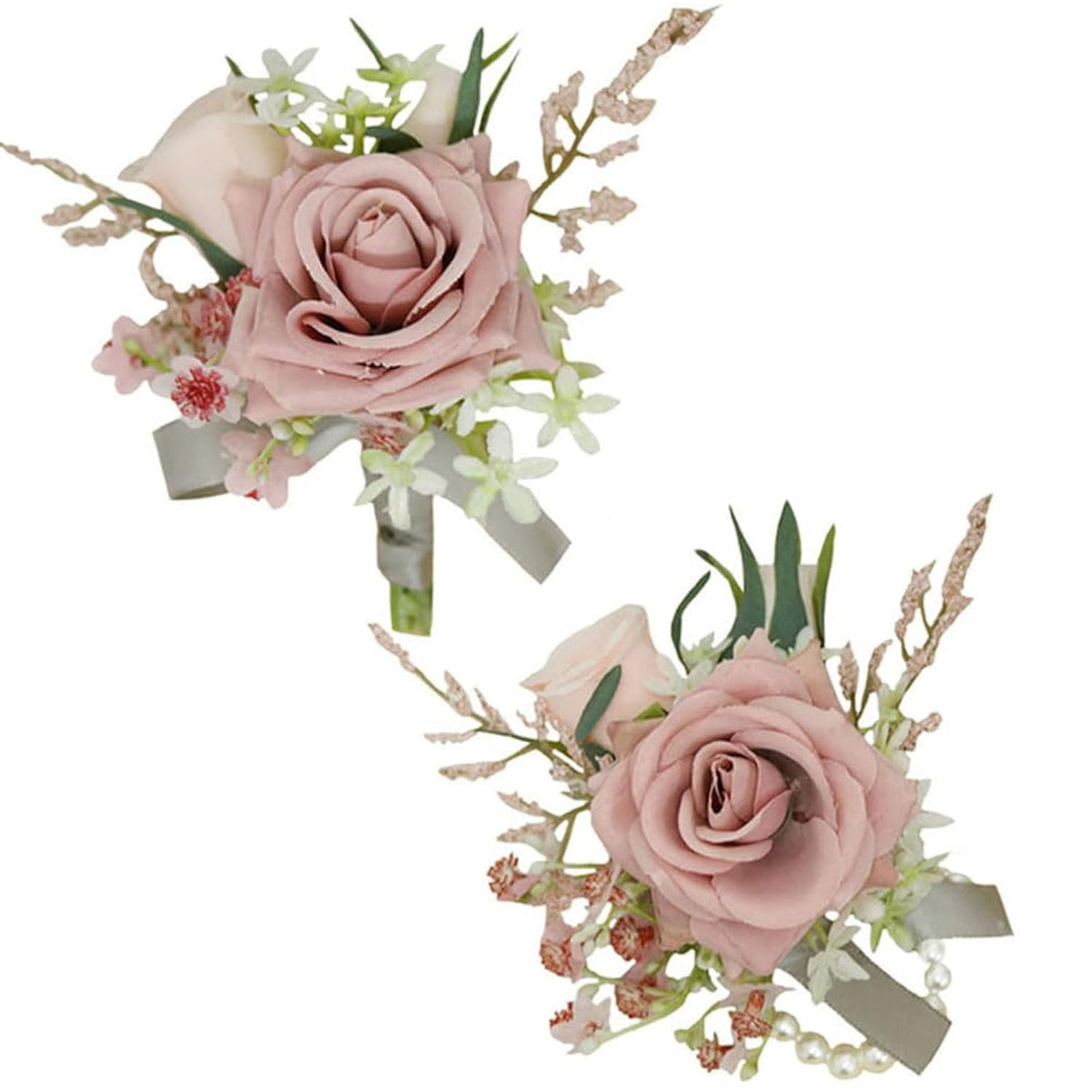 Wrist Corsage And Boutonniere Set Artificial Rose Flowers Accessories For Groom Bride Groomsmen Bridesmaids Wedding Party Prom Suit - Pink B 2 Pieces