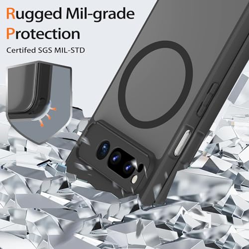 Magnetic Case for Google Pixel Fold (2023), Translucent Frosted Matte Back, Compatible with Mag Safe Wireless Charger, Slim Fit Shockproof Case