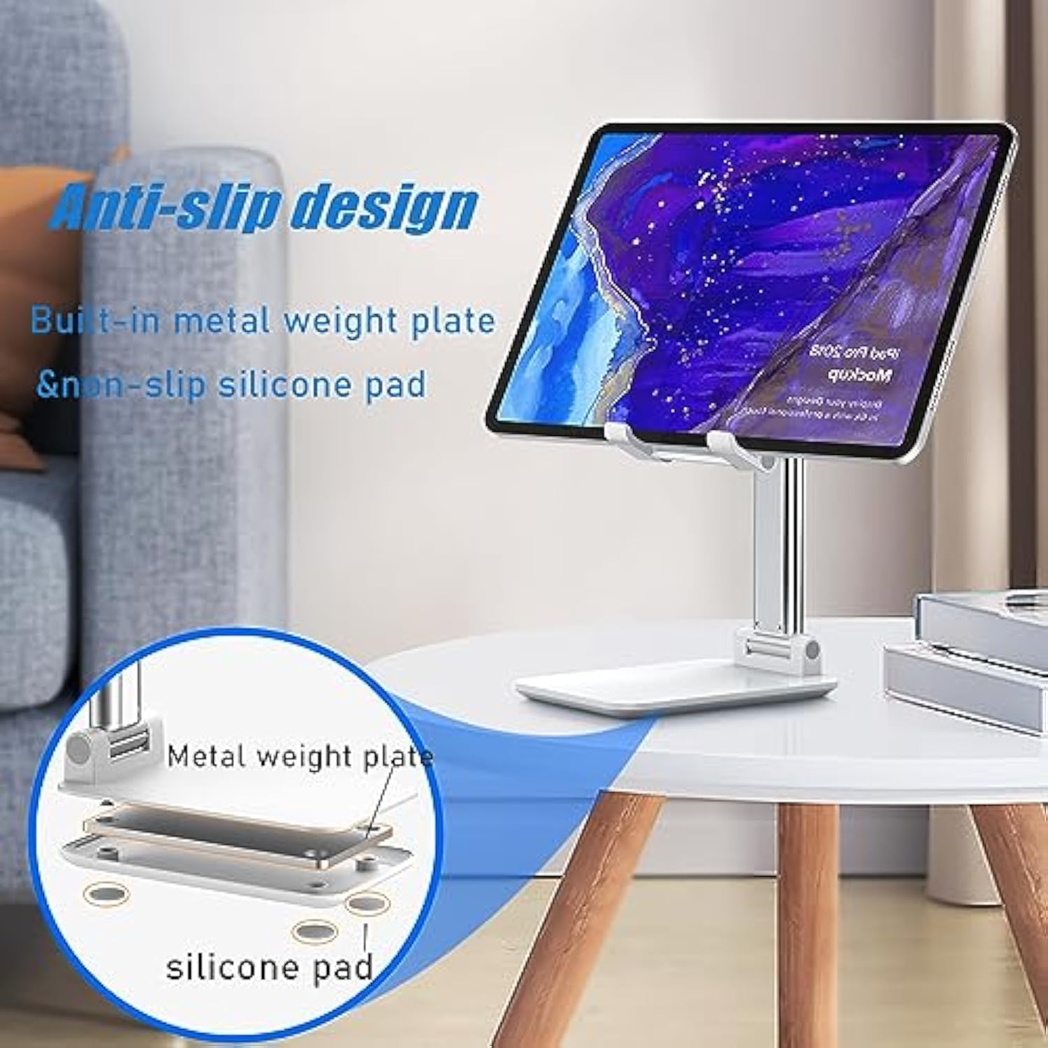 Cell Phone Stand, Angle Height Adjustable Cell Phone Holder With Silicon Pad For Desk Fully Forldable Mobile Phone Holder Compatible With All Mobile Phones, Mt6, (White)