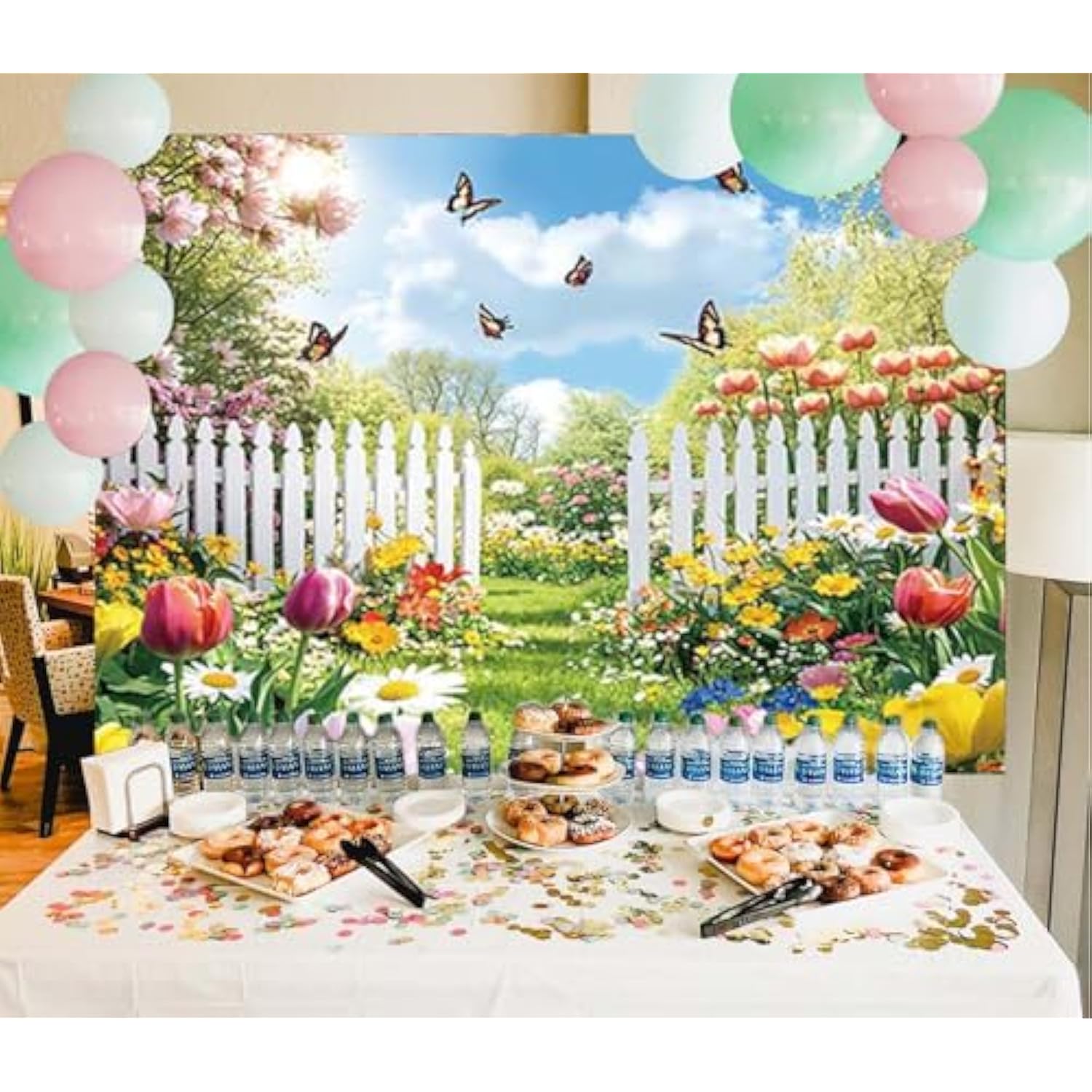 Spring Backdrop Spring Garden Flowers Photography Background Wildflower Yard Scenery Picnic Easter Party Decorations Banner Photo Supplies (82X59Inch(7X5Ft))
