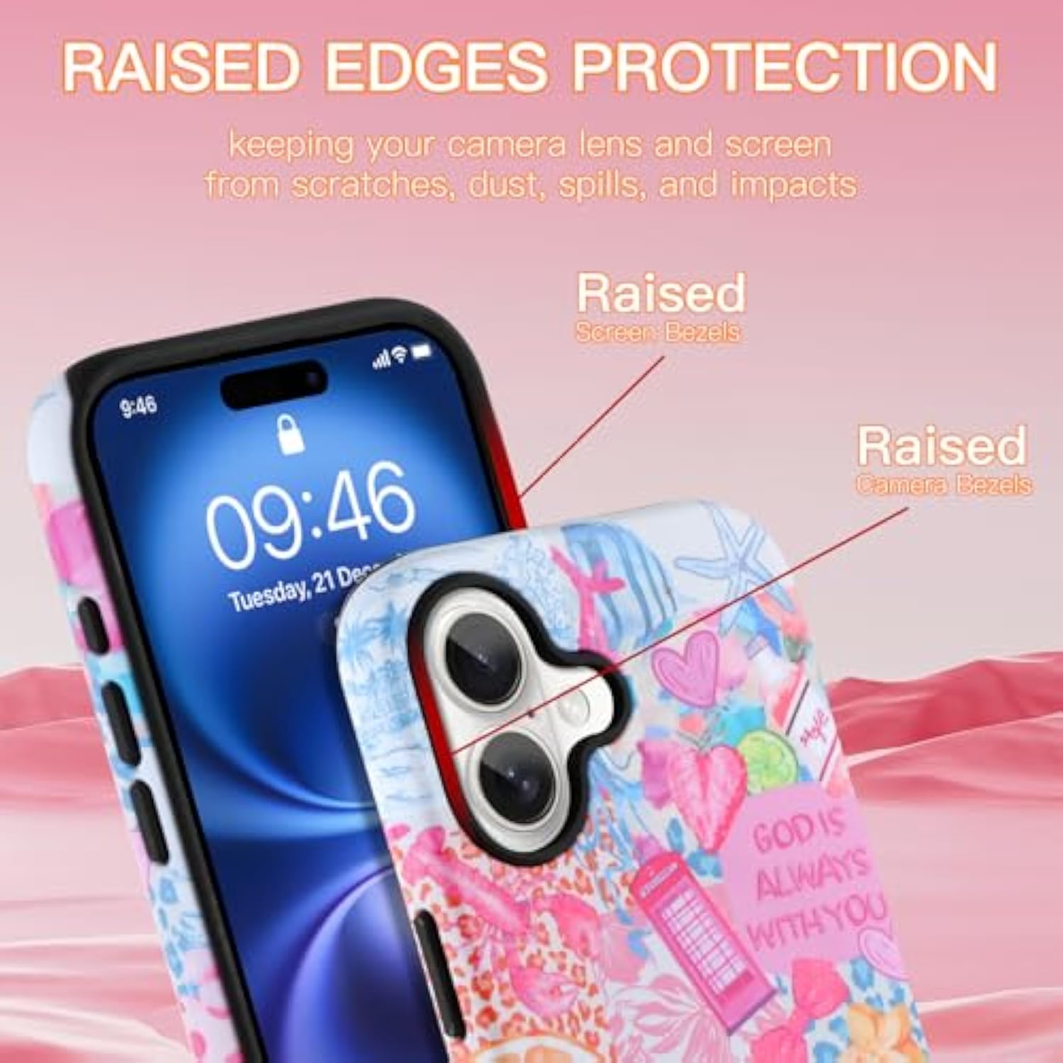 Case Compatible With Iphone 16 Compatible With Magsafe Summer Collage Coastal Scratch Resistant Hybrid 2-Layer Hard Protective Phone Cover For Girl Women Boy Men 6.1 Inch Pink