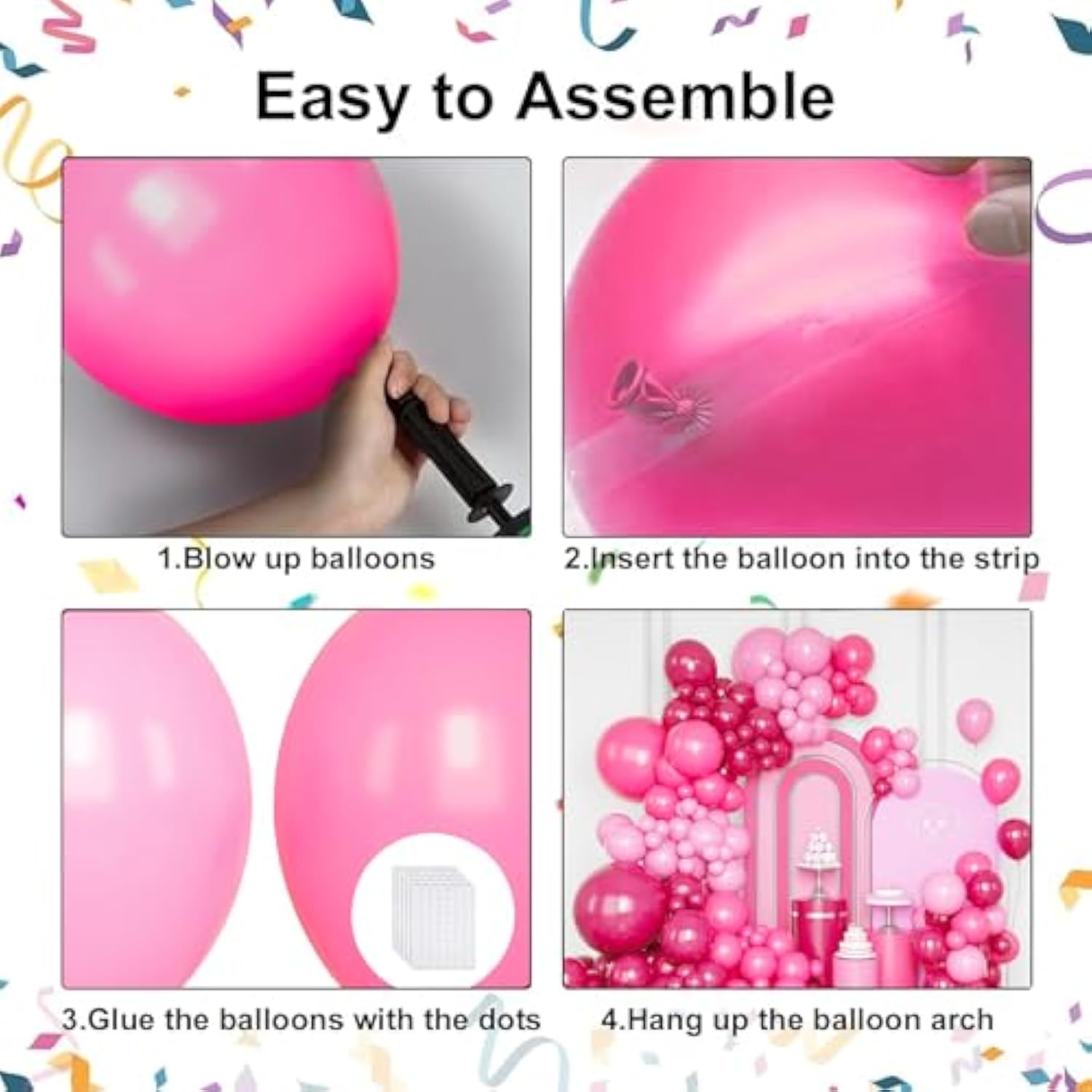 132pcs Pink Balloon Arch Kit with Metallic Hot Pink Balloons for Party Decorations