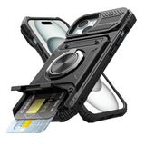 For Iphone 15 Plus Wallet Case With Card Holder [Store 2 Cards] + 360° Magnetic Rotated Ring Kickstand Heavy Duty Protective Shockproof Wallet Phone Case For Iphone 15 Plus 6.7 Inch Black