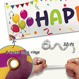 Large Colorful Happy Birthday Banner 118"x19.7" with Grommets – Indoor/Outdoor Party Decor