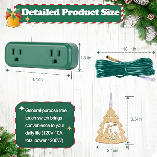 Touch Light Switch Christmas Tree Shaped Decoration Pendant Universal 3-Pin Socket Plug 118.1In Cord Total Power 120V 10A 1200Wsmart Touch Switch For Indoor Home Appliances Christmas Light String