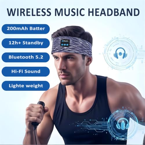 Bluetooth Headphones, Sleep Headphones Headband Wireless For Sleeping Side Sleepers - Adjustable Sleep Headphone, And Bluetooth Headbands For Women Men(Grey)