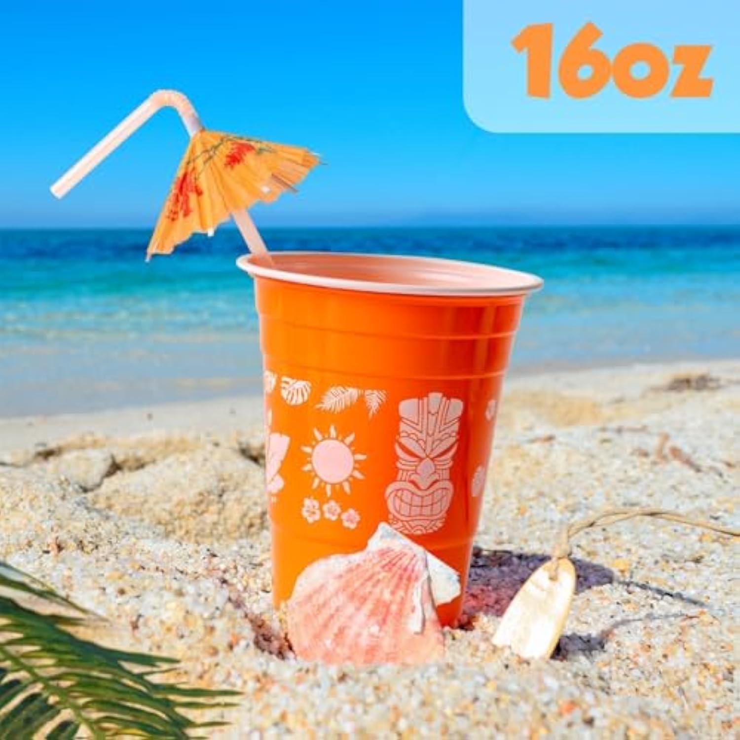50 Hawaiian Luau Party Decorations Cups With Parasol Straws -16Oz Disposable Party Cups For Tropical Luau Moana Birthday Party Decor Supplies