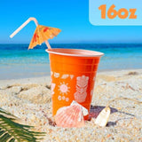 50 Hawaiian Luau Party Decorations Cups With Parasol Straws -16Oz Disposable Party Cups For Tropical Luau Moana Birthday Party Decor Supplies