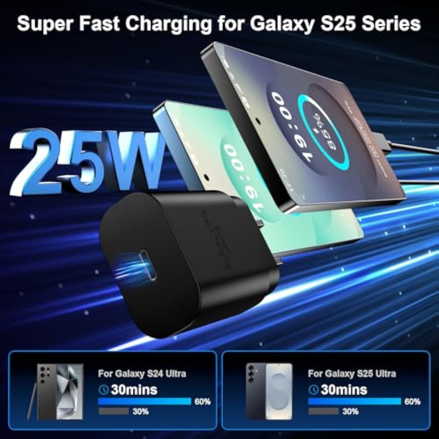Type C Charger Fast Charging, 2 Pack 25W Usb C Wall Charger Fast Charging Block With 6Ft Type C Charging Cable Compatible For Galaxy S25/S25+/S25 Ultra/S24/S24+/S24 Ultra/S23, Iphone 17 16 15 Pro Max