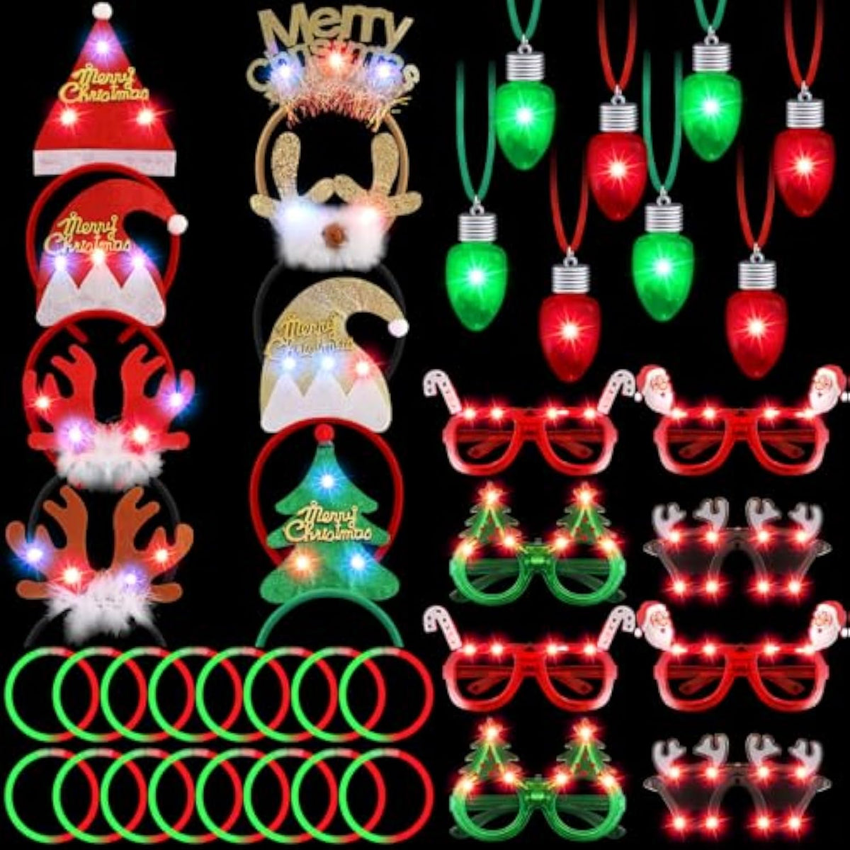 40pcs Light Up Christmas Headbands Glasses Wristbands Glow Party Favors