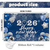 Happy New Year 2026 Blue Backdrop Banner for Party and Photo Booth Decor