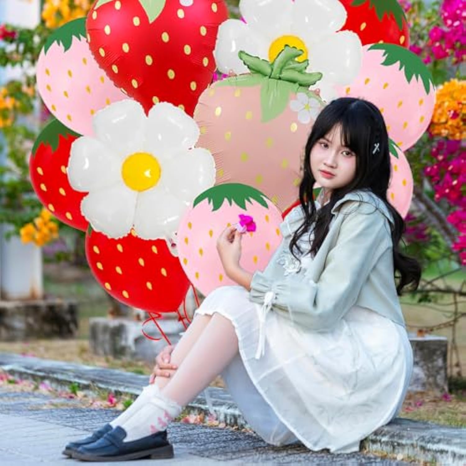 12Pcs Strawberry Balloons Decorations Daisy Berry Latex Foil Balloon Fruit Strawberry Themed Supplies Party Birthday Decorations