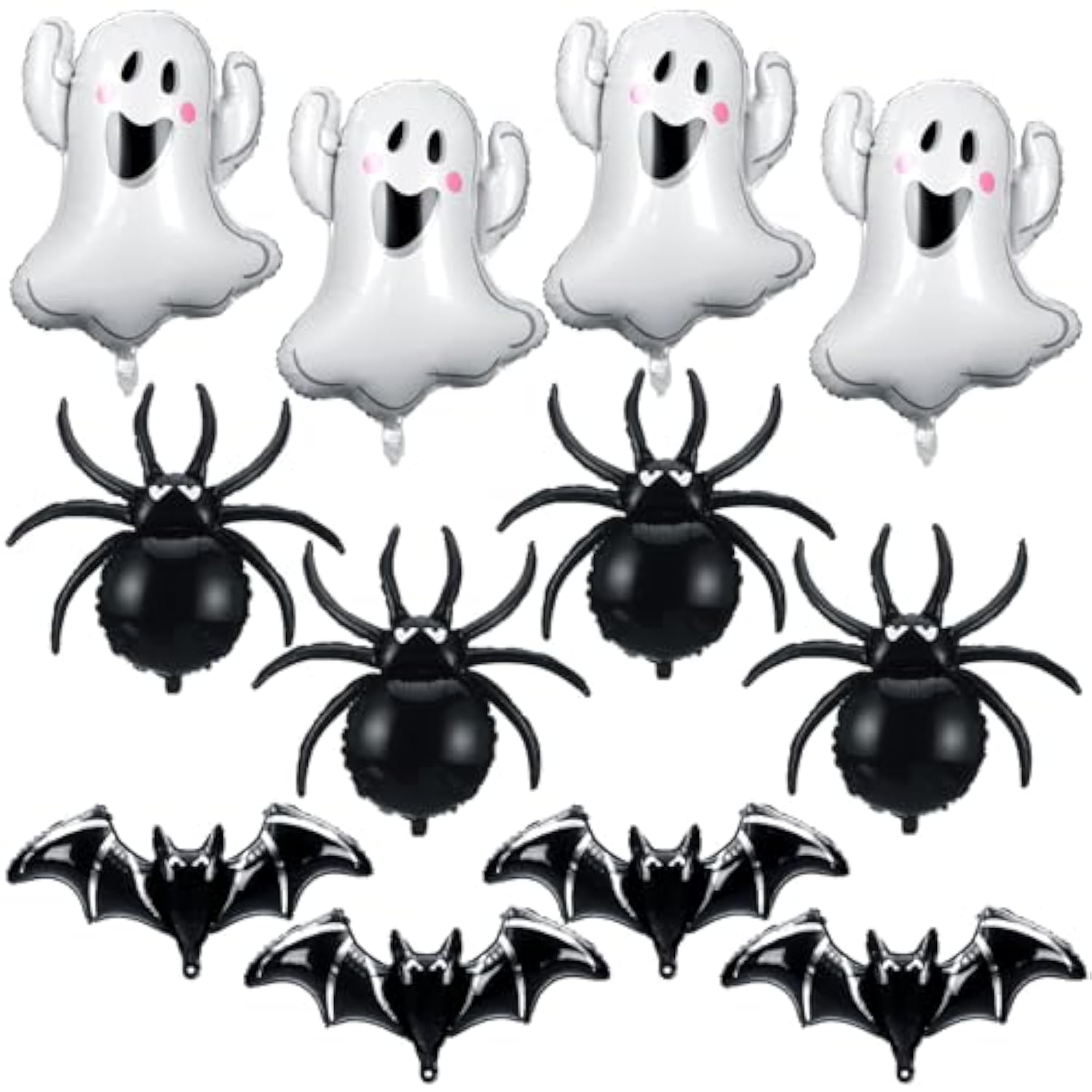12Pcs Halloween Foil Balloons - Ghost, Bat & Spider Decorations for Party and Photo Props