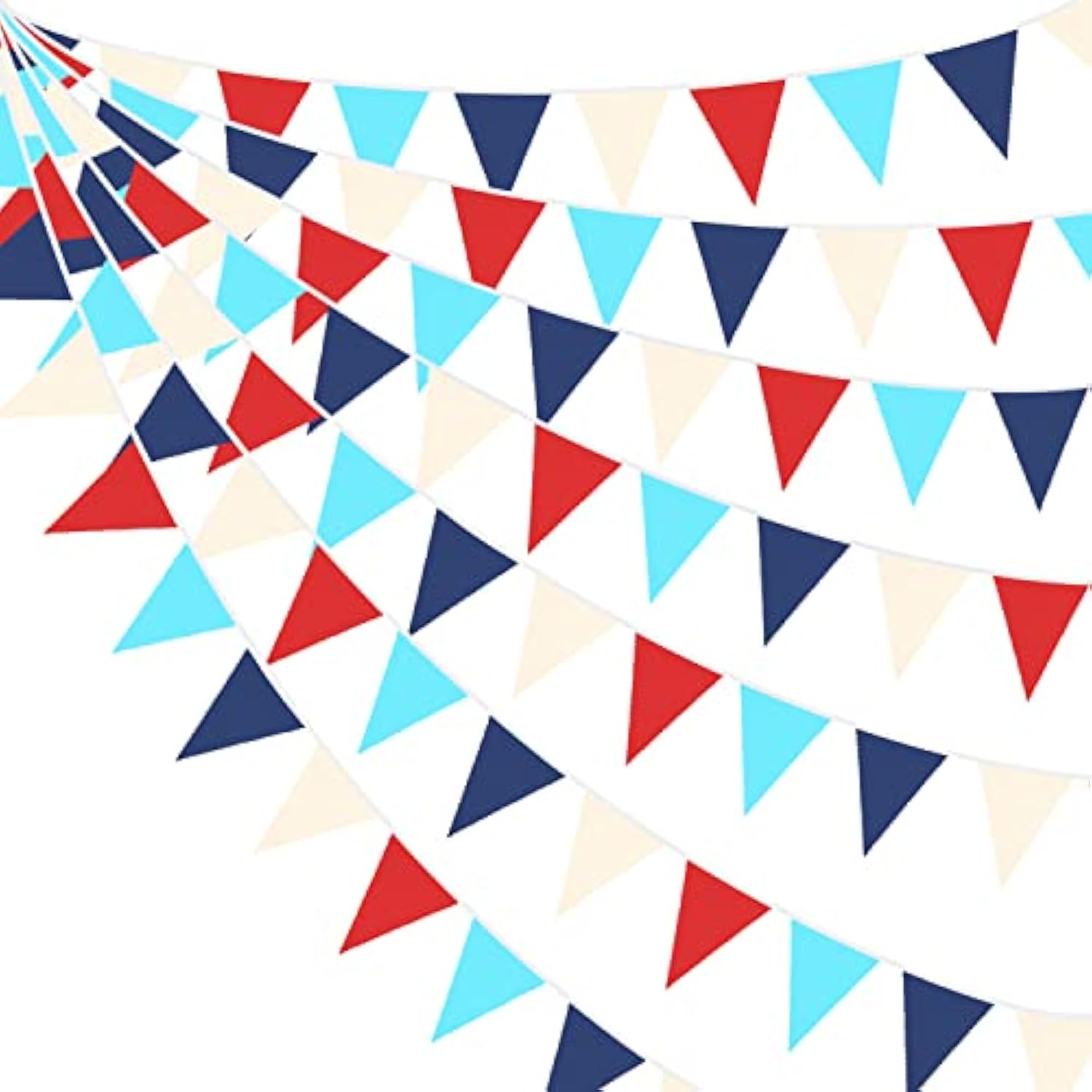 32Ft Red Blue White Nautical Pennant Banner Fabric Triangle Flag Bunti