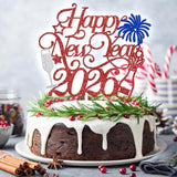 Happy New Year 2025 Cake Topper Blue Red Glitter Party Decoration