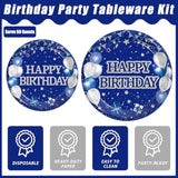 200Pcs Blue Birthday Party Tableware Set, Navy Blue And Silver Birthday Party Decorations Supplies For Men Women Party Dessert Plates Napkins Forks Favors, Serve 50