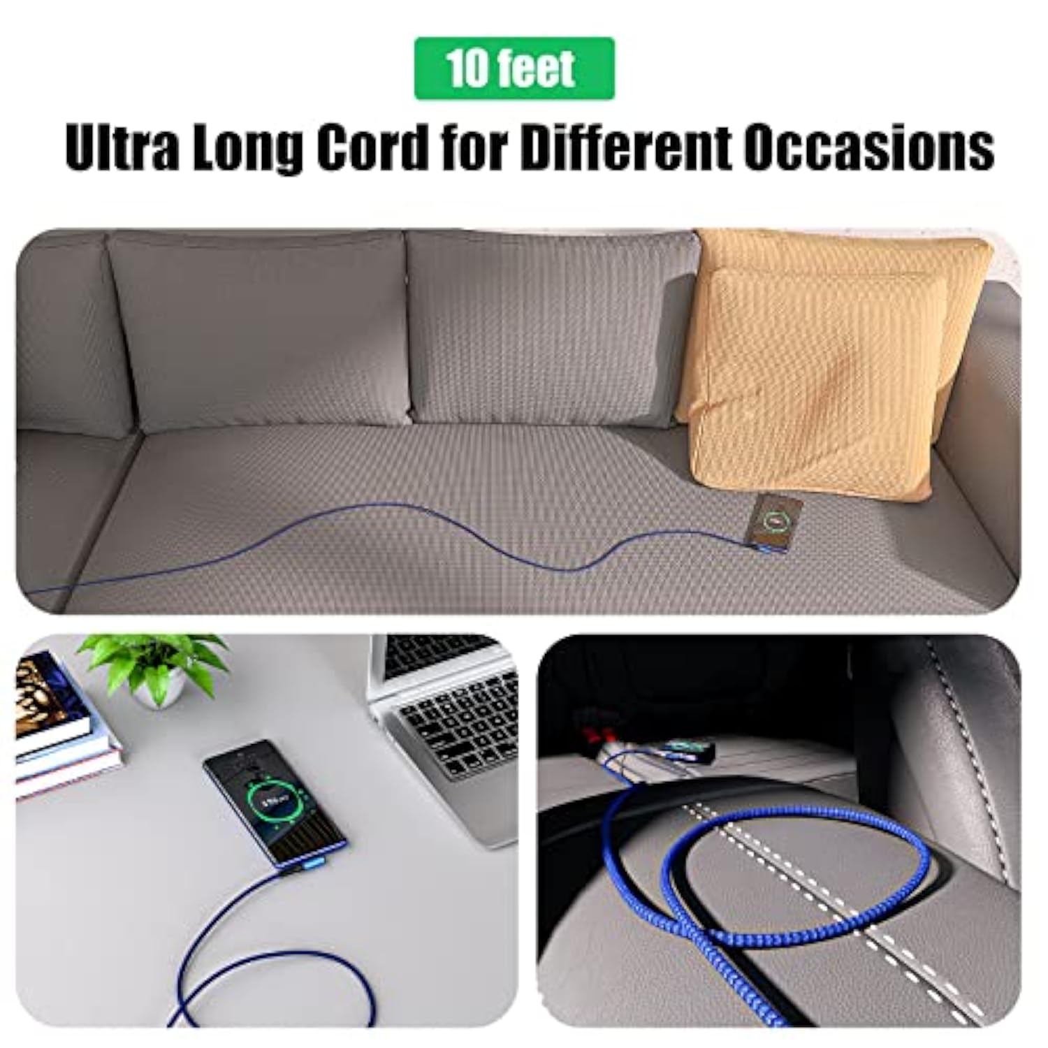 Type C Charger Fast Charging, 90 Degree Usb To Usb C Cable [10Ft,3Pack] Braide