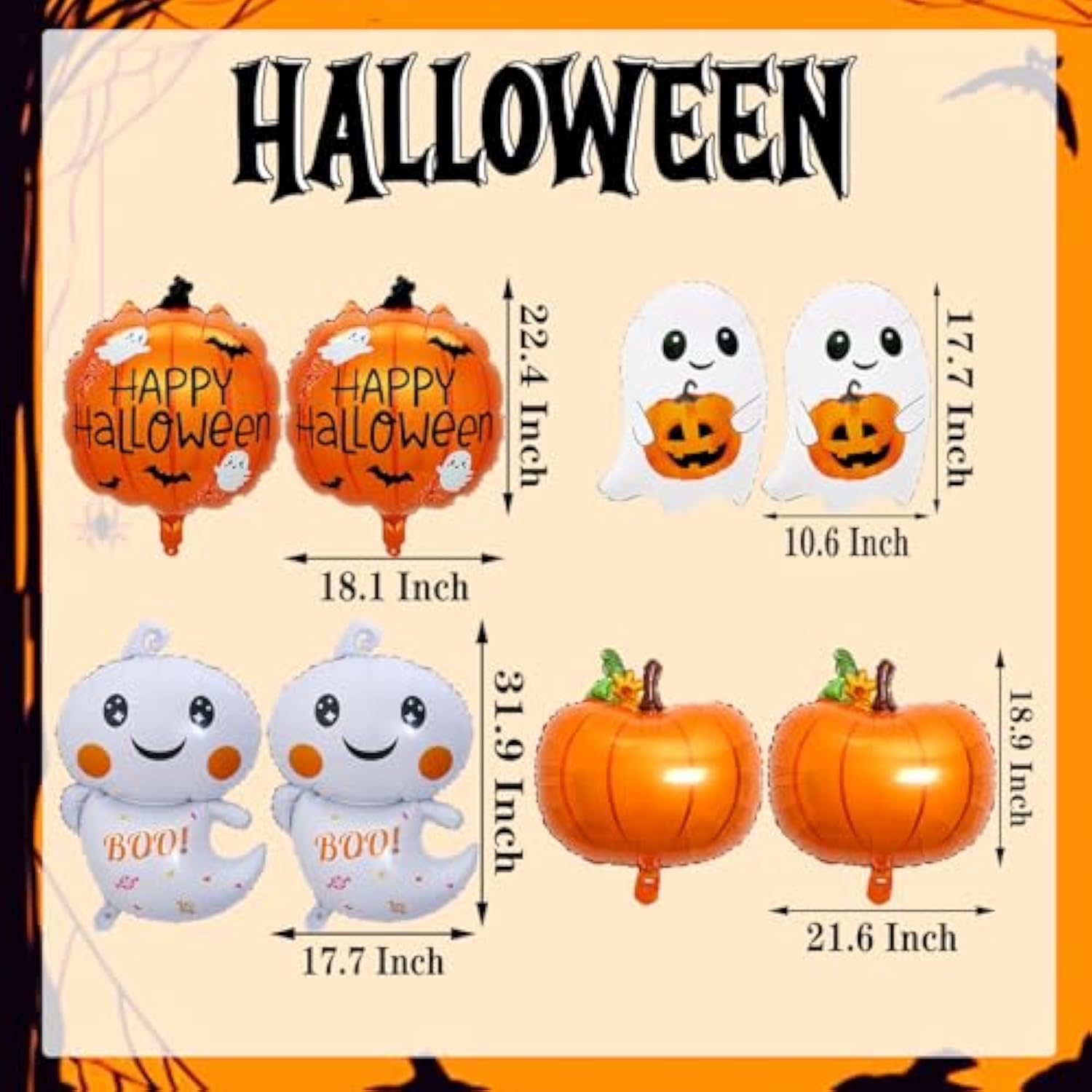 Halloween Ghost & Pumpkin Foil Balloon Set - Party Decorations, Photo Props