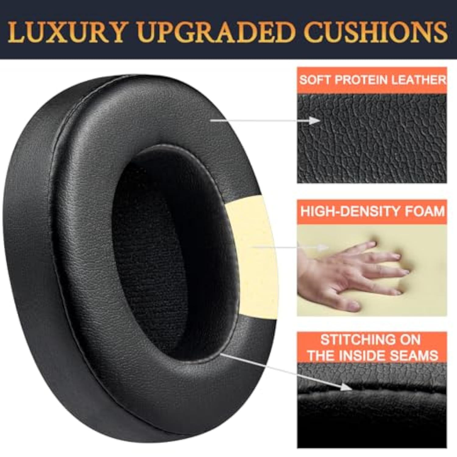 Replacement Earpads For Mpow H7 Bluetooth Headphones, Ear Pads Cushions With Soft Protein Leather, High-Density Memory Foam - Black