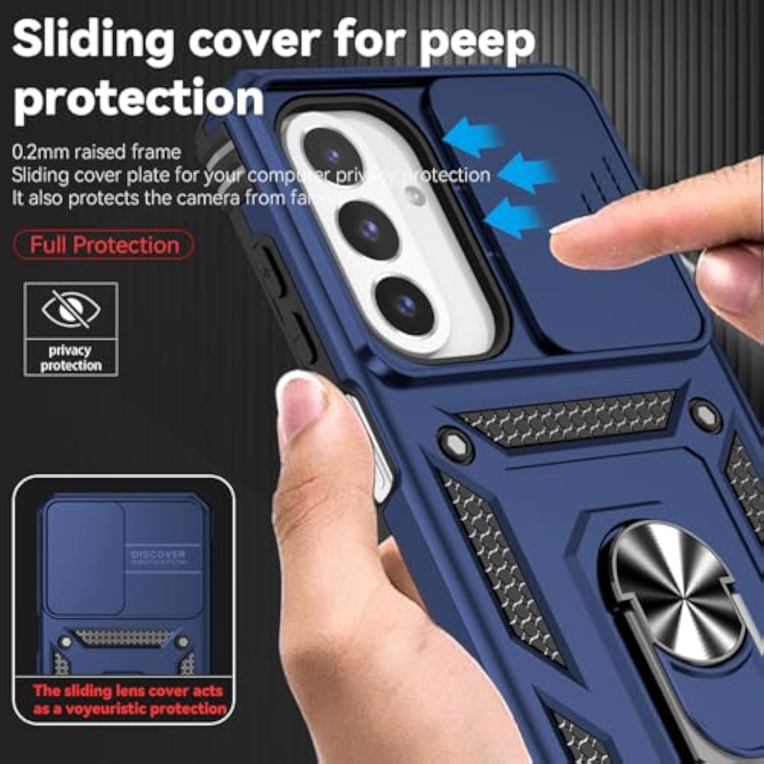 For Samsung Galaxy A26 5G Case With Slide Camera Cover Hd Screen Protector [Military Grade 16Ft. Drop Tested] Magnetic Ring Holder Kickstand Protective Phone Case For Galaxy A26 5G 2025, Navy Blue