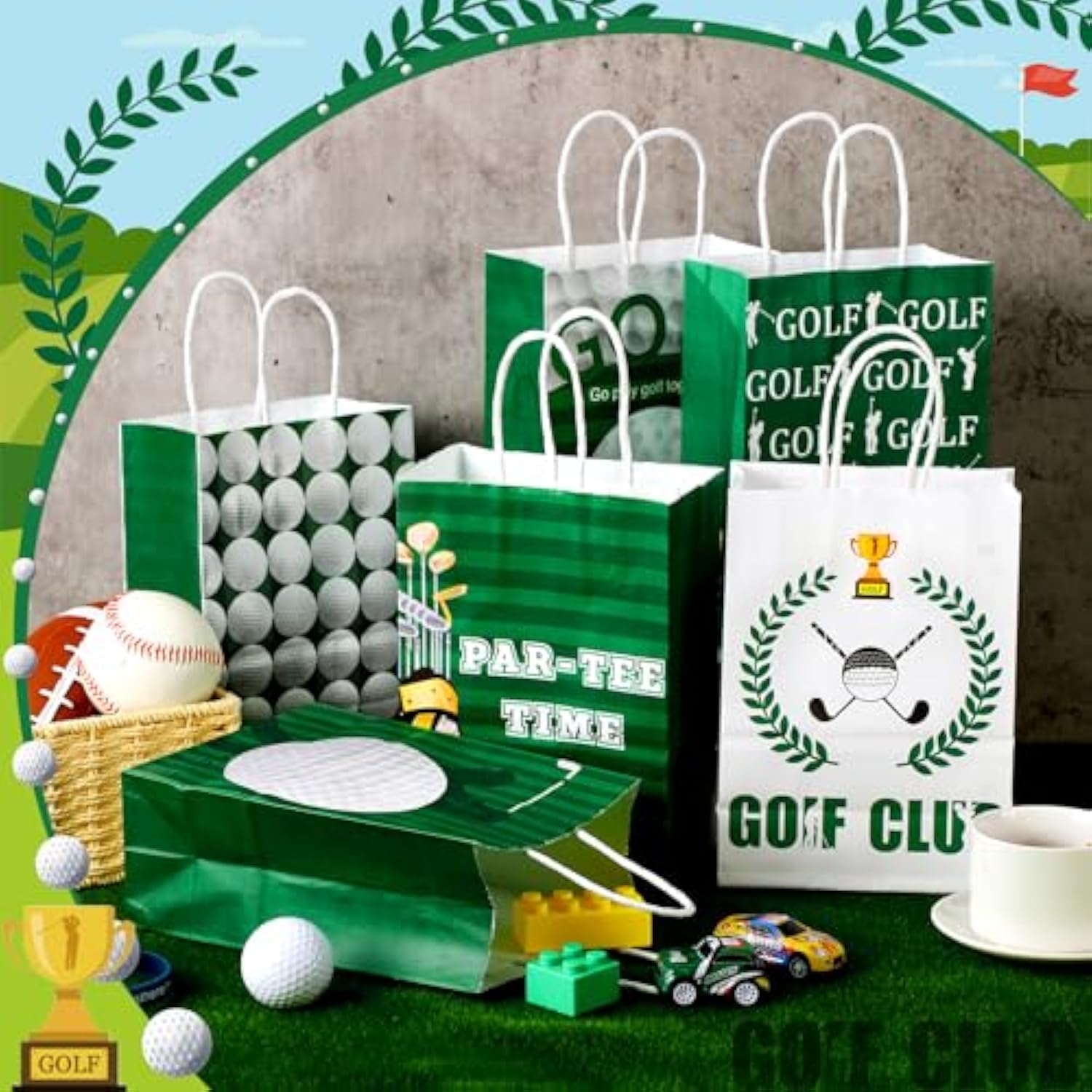 24 Pcs Golf Party Favor Bags Golf Goodie Gift Wrapping Paper Bags With Handles Portable Sports Ball Candy Treat Pouch For Birthday Party Decorations Supplies