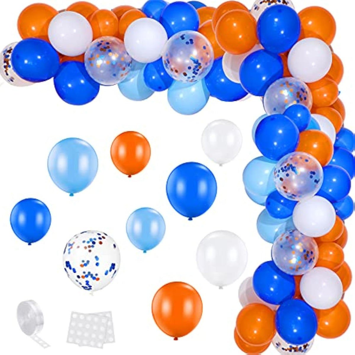 110Pcs Blue Orange Balloon Arch Kit Latex Confetti Balloons for Kids Party