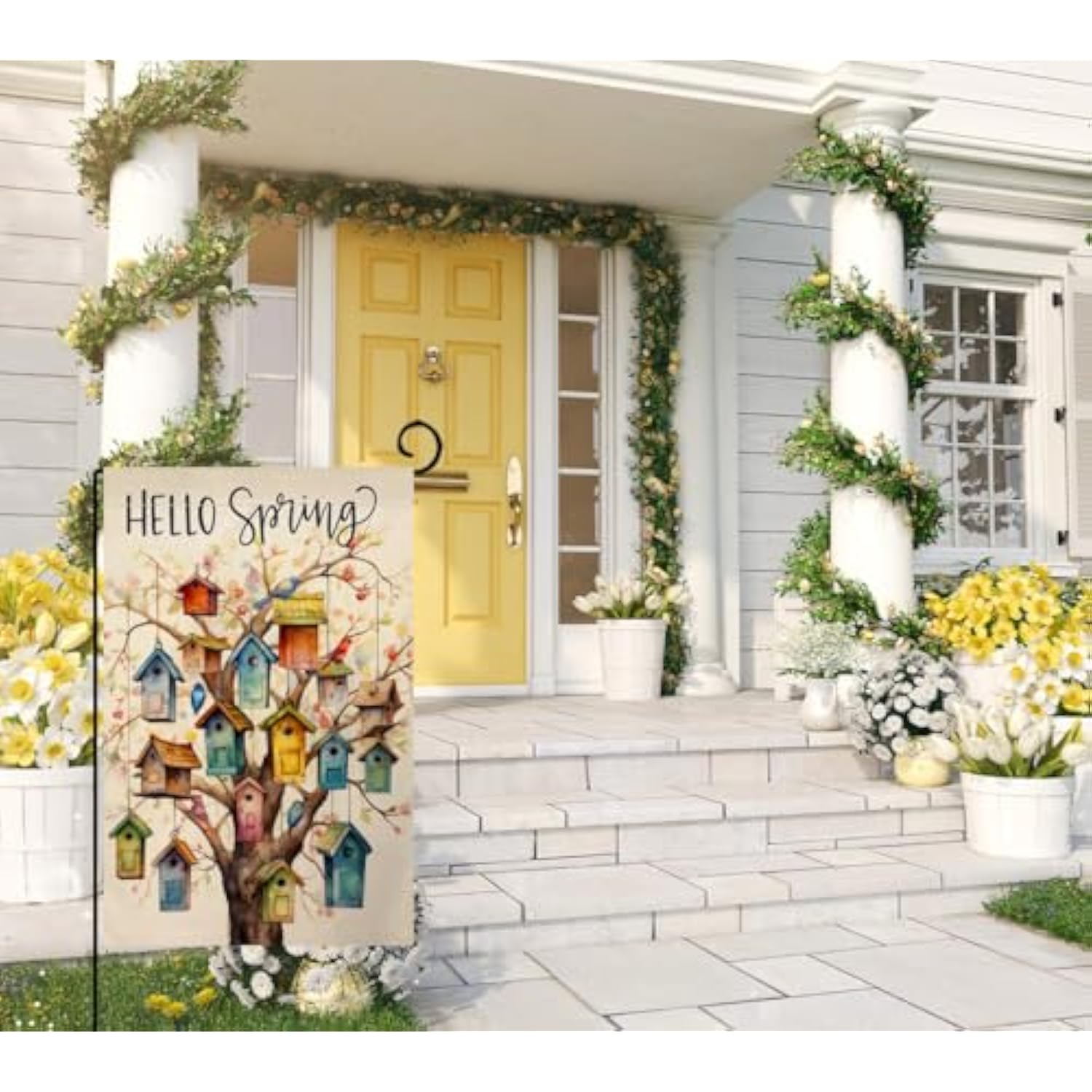 Spring Bird Garden Flag 12X18 Vertical Double Sided Floral Tree Farmhouse Holiday Outside Decorations Burlap Yard Flag Bw578
