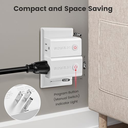 Remote Control Outlet, Wireless Remote Light Switch, 100 Ft, 15A/1875W, Expandable Indoor Compact Side Outlet Plug For Lamps, Fans, Christmas Trees, Small Appliances, 5 Outlets + 2 Remotes