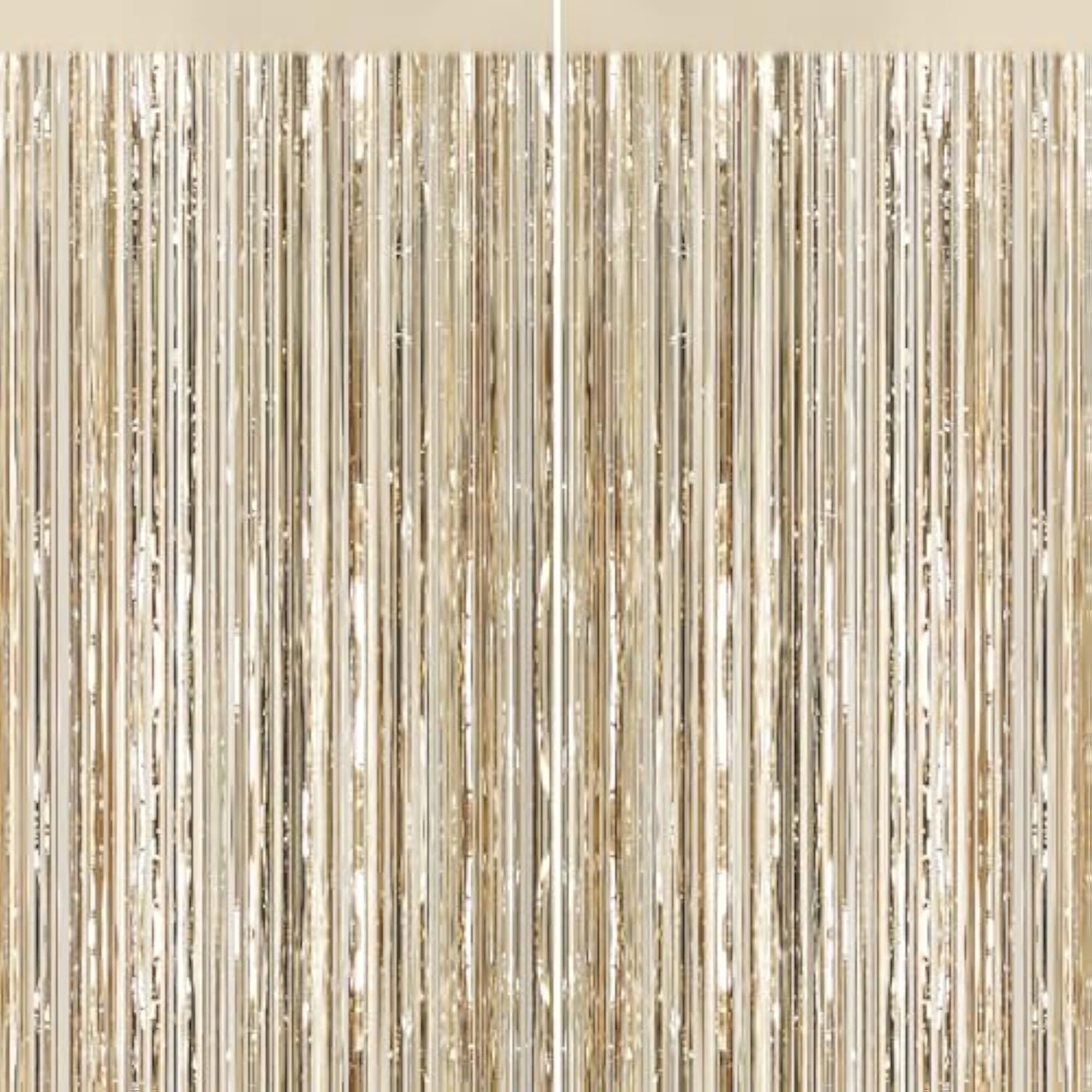 2 Pack Gold Foil Fringe Backdrop Curtains Tinsel Streamers for Party Decor