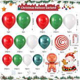 Christmas Balloon Garland Arch Kit, Christmas Balloon Arch with Metallic Green Red White Latex Balloons Snowflake Santa Foil Balloons Candy Cane for Xmas New Year Party Decoration