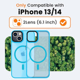 For Iphone 13 Case,Iphone 14 Case With Screen Protector, [Compatible With Magsafe] Ultra Slim Translucent Matte Shockproof Protection Phone Cover-Sky Blue