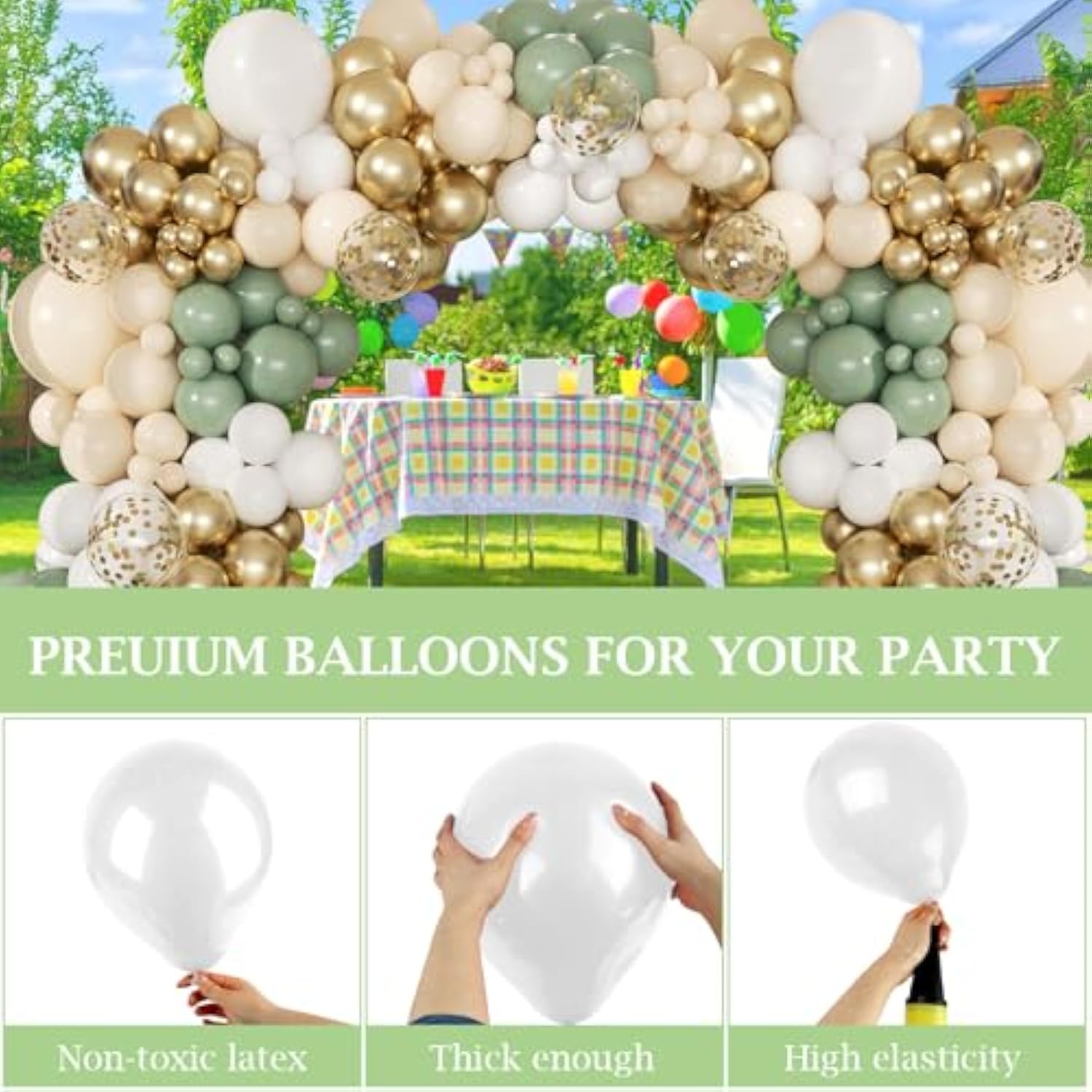 Sage Green Balloon Arch Kit: Gold Confetti Party Decor