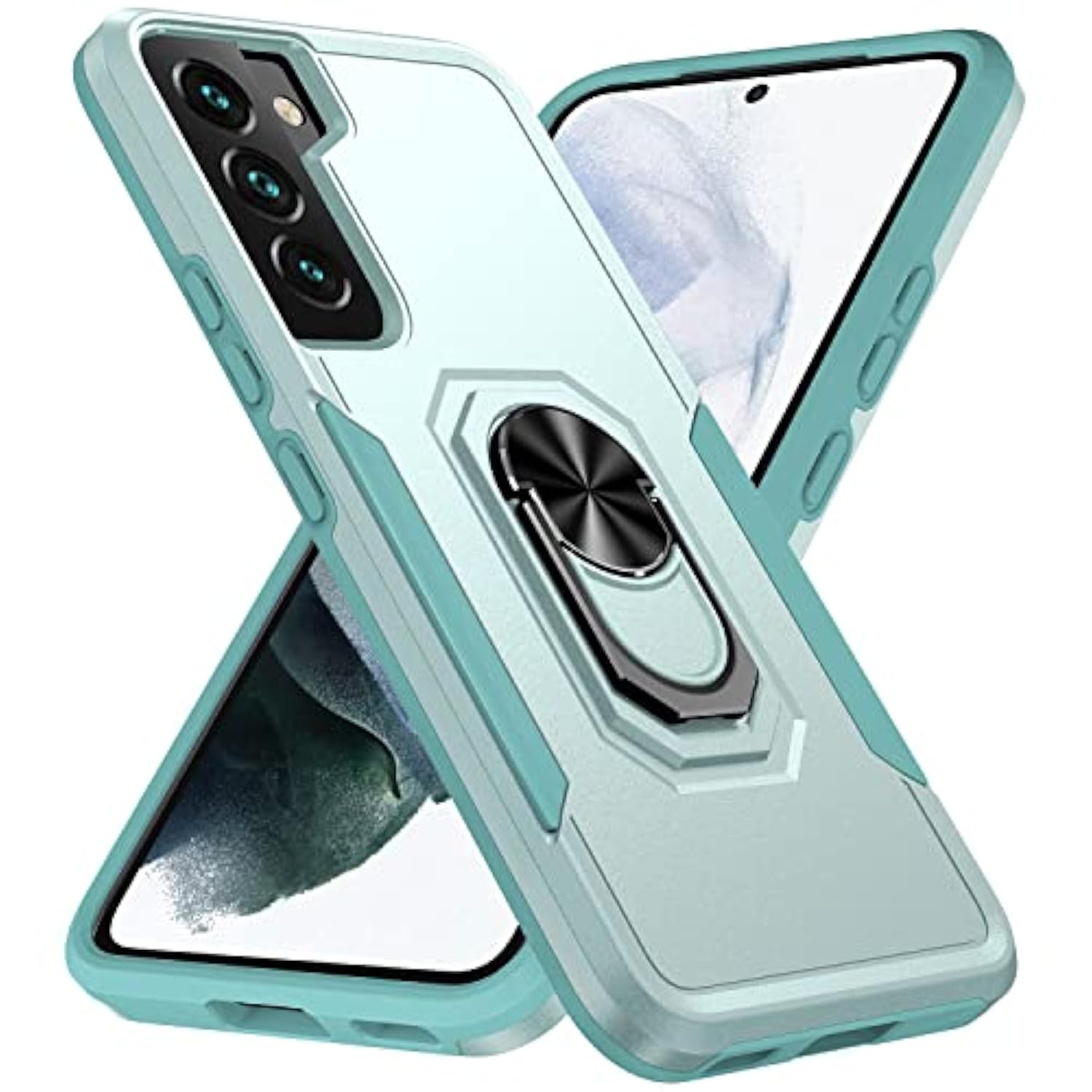 Compatible With Samsung Galaxy S22 Case With Screen Protector[Not For S22+],Heavy Duty Shockproof Full Body Phone Cover,Built In Finger Ring Stable Kickstand,2022 Mint Green