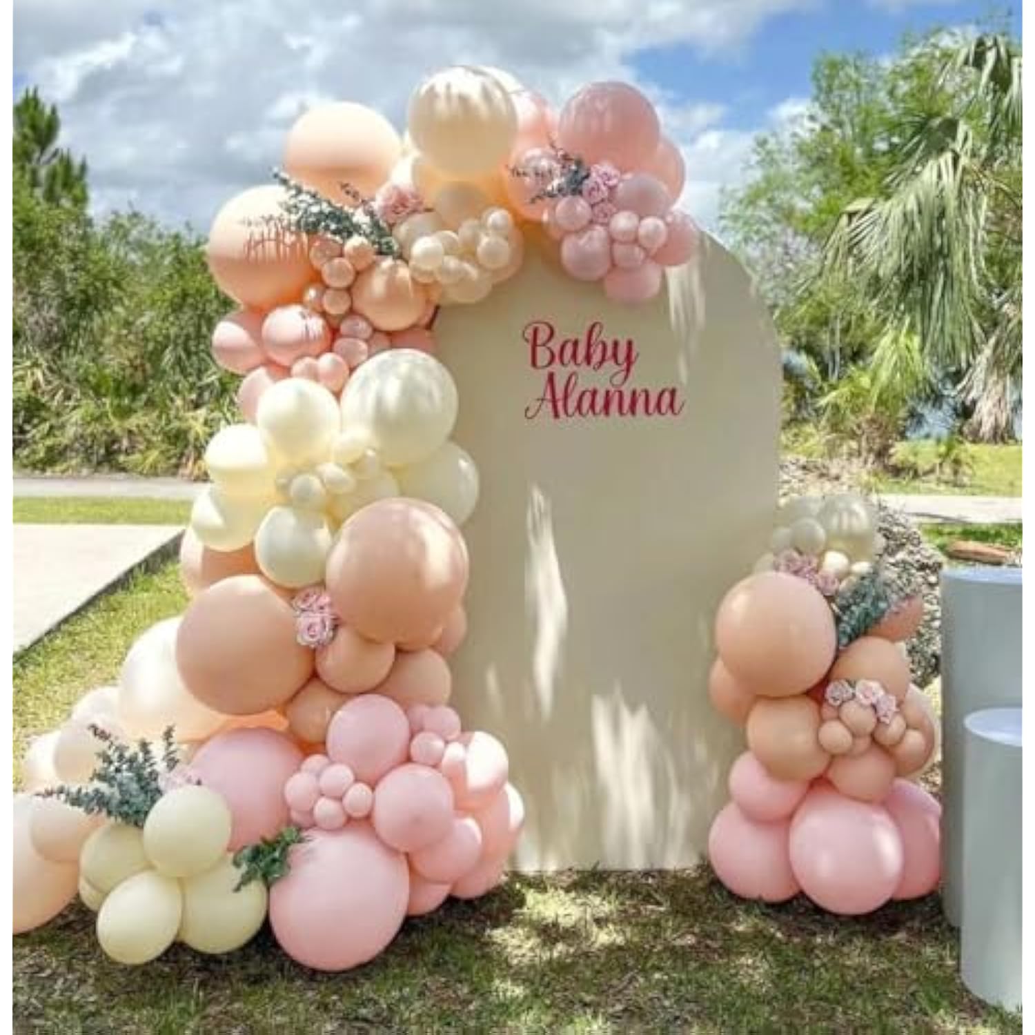 Pastel Pink White Balloon Arch Garland Kit Double Stuffed Light Pink Blush Ivory Beige Balloons For Birthday Baby Shower Wedding Bridal Boho Party Decor
