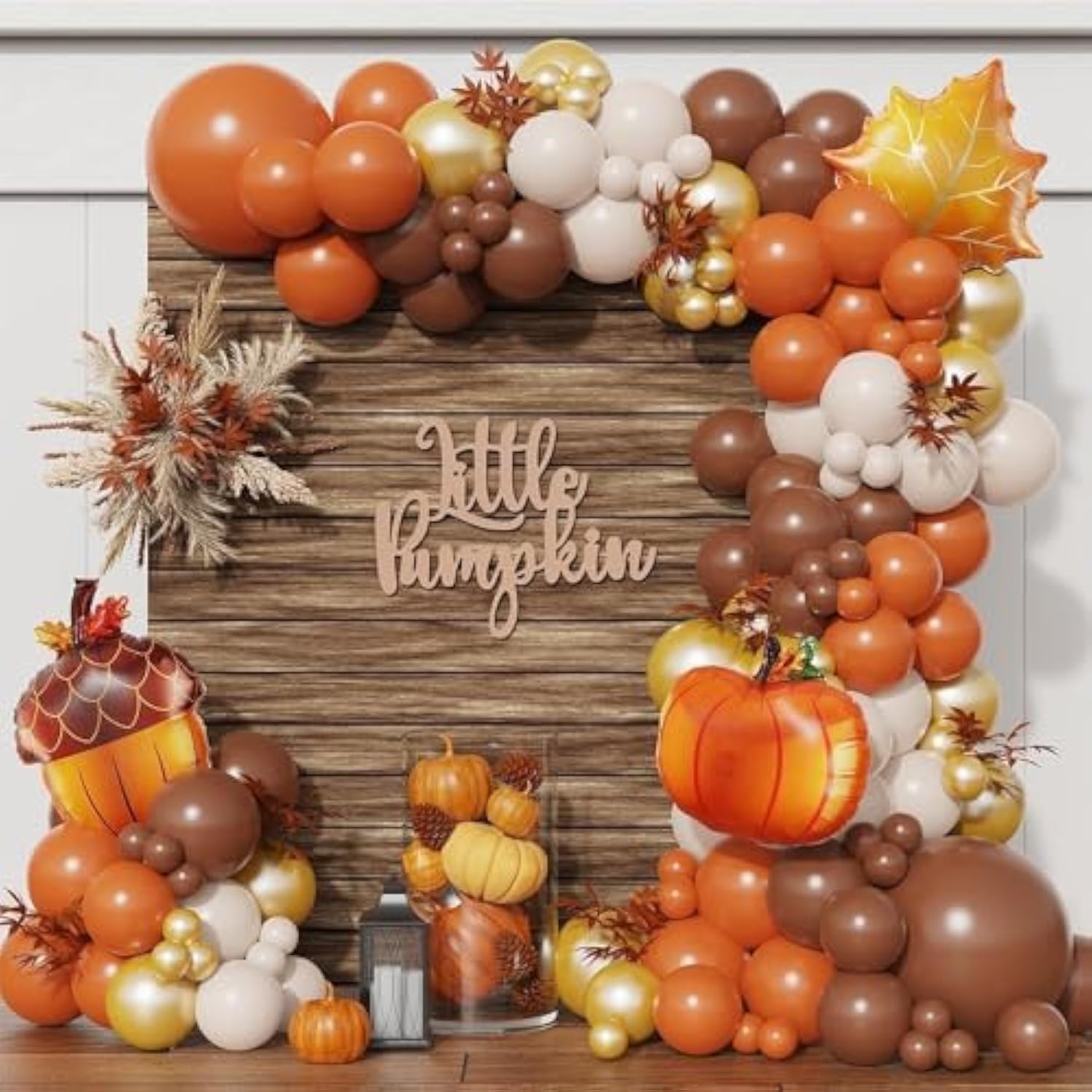 Fall Thanksgiving Balloons Garland Arch Kit 145Pcs Orange Coffee Brown White Sand Boho Balloons For Autumn Birthday Hello Fall Little Pumpkin Baby Shower Party Decorations
