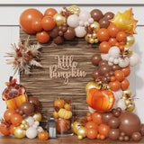 Fall Thanksgiving Balloons Garland Arch Kit 145Pcs Orange Coffee Brown White Sand Boho Balloons For Autumn Birthday Hello Fall Little Pumpkin Baby Shower Party Decorations