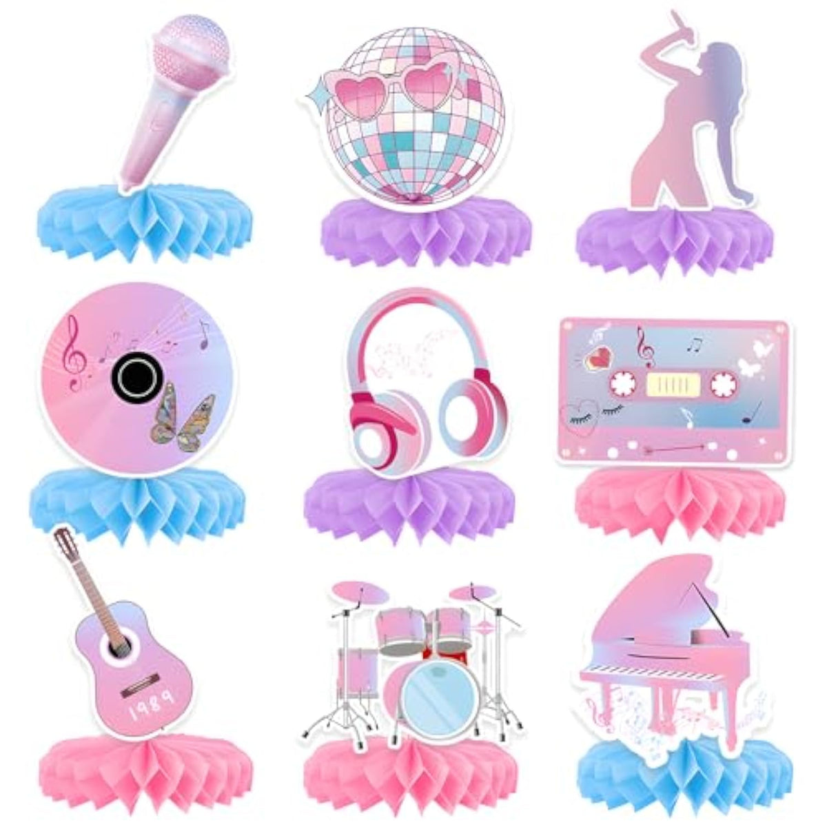 9pcs Music Party Honeycomb Centerpieces for Singer-Themed Birthday Decor