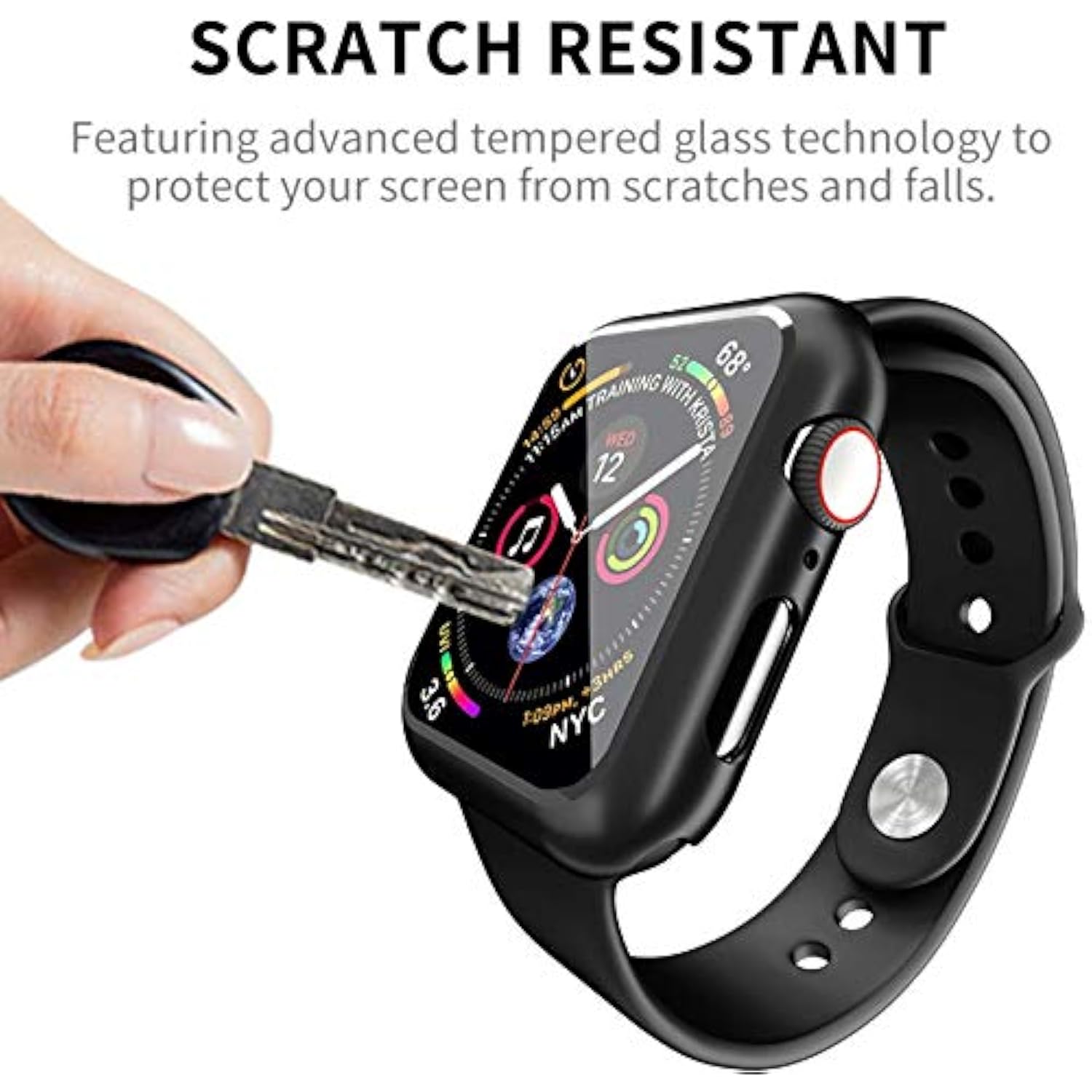 Case Compatible With Apple Watch Series 3 & Series 2 38Mm With Built In Tempered Glass Screen Protector- All Around Hard Pc Case Overall Protective Cover - Black